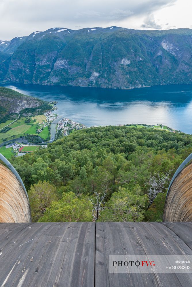 Stegastein lookout on the Aurlandfjord near Aurland and the Unesco World Heritage site of Naeryfjord, Norway