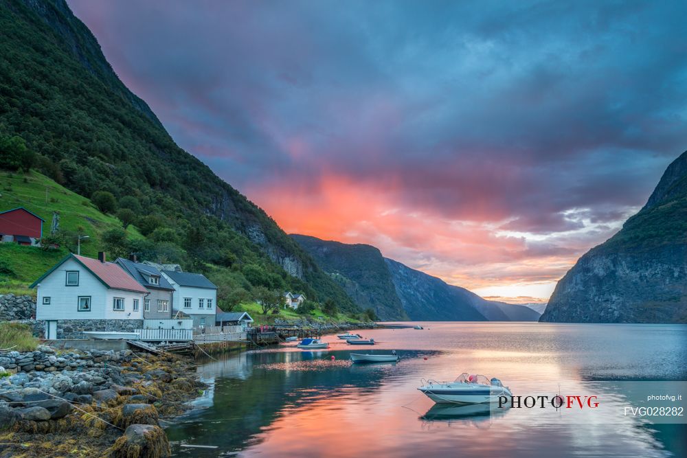 Sunset in Undredal, Aurland, Sognefjord, Norway