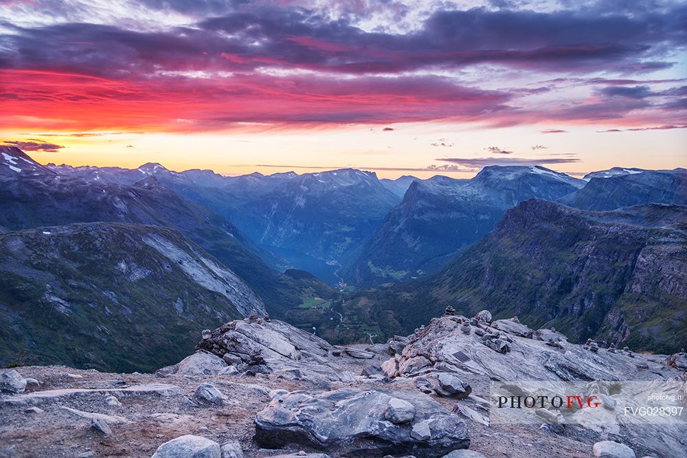 Sunset from Dalsnibba mount, Geiranger, Norway