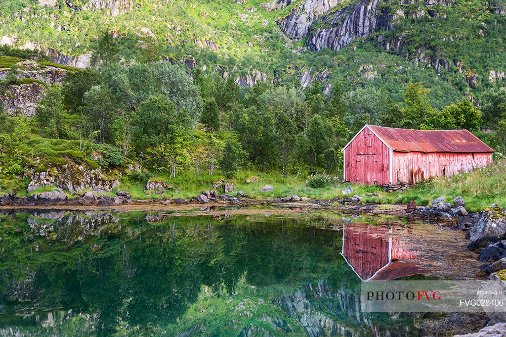 Rorbu or rorbuer, the typical norwegian fishing house, Leknes, Norway