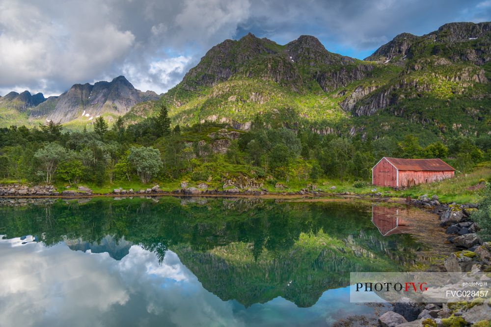 Rorbu or rorbuer, the typical norwegian fishing house, Leknes, Norway