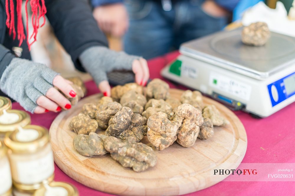 Truffle chopping board during the truffle exhibition in San Miniato village, Tuscany, Italy