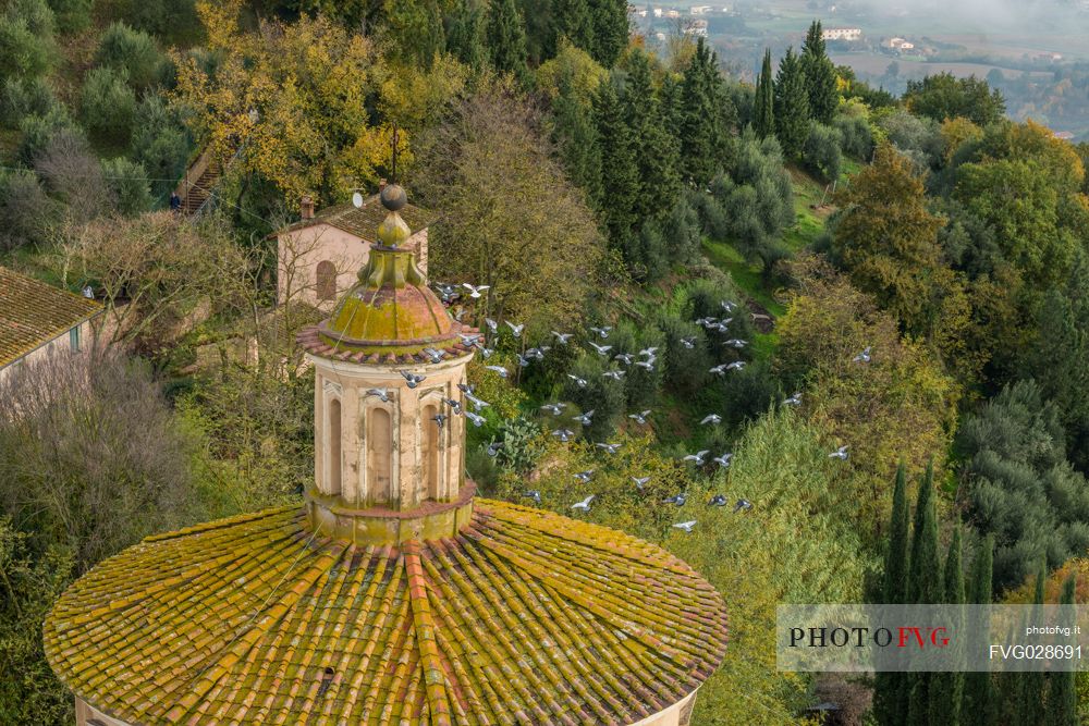 Old belfry of church in San Miniato, Tuscany, Italy