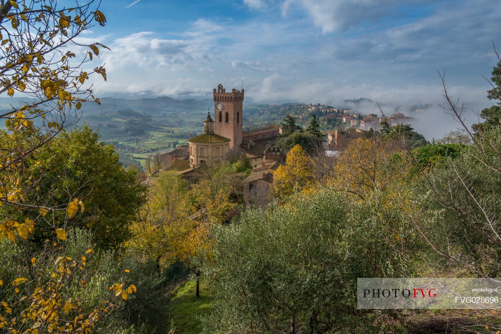 Torre di Matilde and belfry of cathedral in San Miniato village, Tuscany, Italy