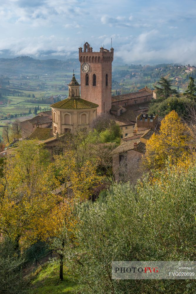 Torre di Matilde and belfry of cathedral in San Miniato village, Tuscany, Italy