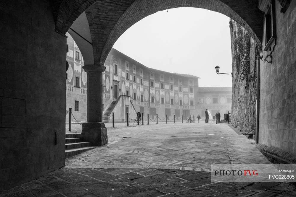 Piazza del Seminario square and the episcopal seminary in the downtown of San Miniato village, Tuscany, Italy