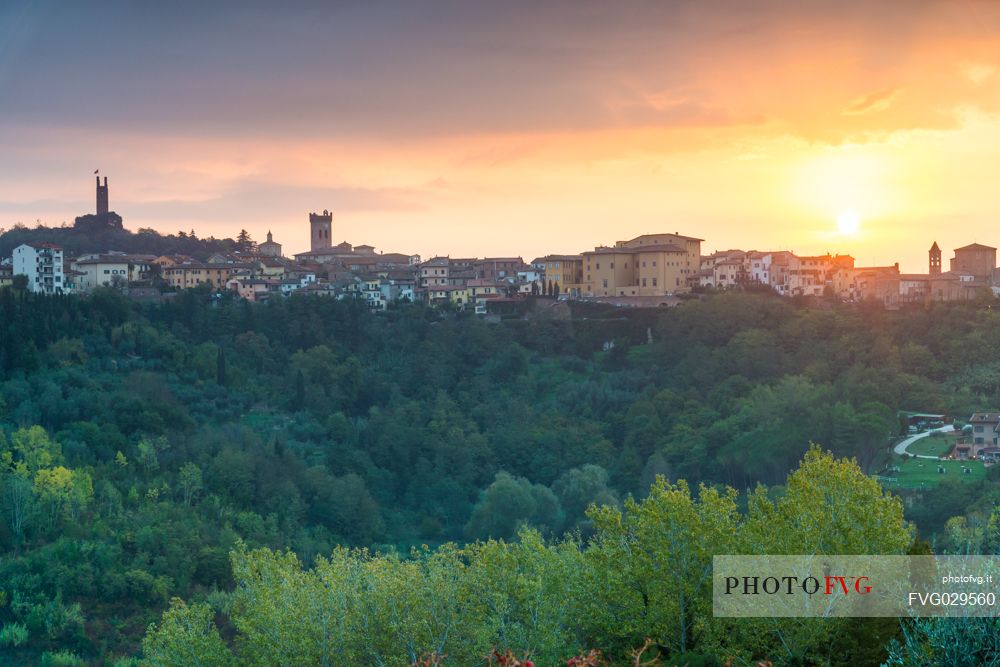 Sunset on the hills of San Miniato with Matilde and Federico II towers, Tuscany, Italy