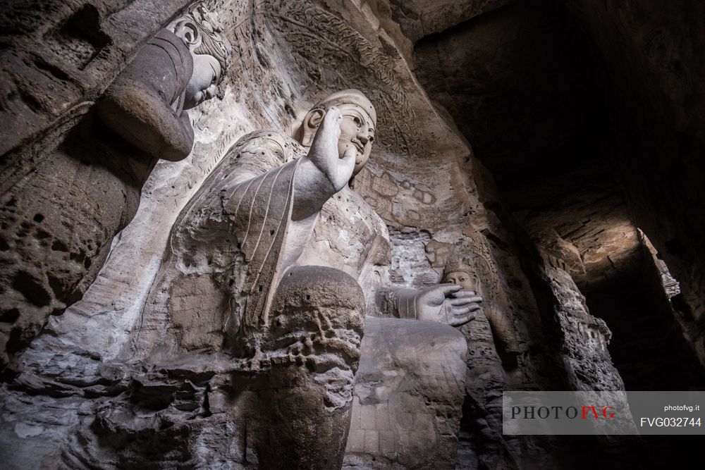 The beautiful ancient remains of Buddha Statue in Yungang Grottoes, Datong, Shanxi Province, China