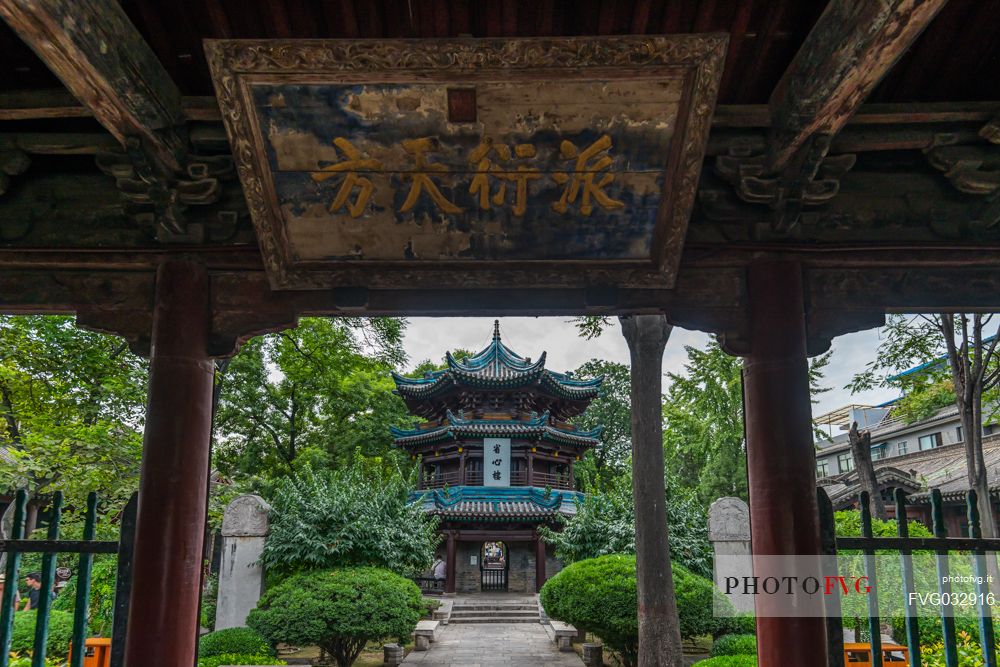 Gardening and temple along the walkway to Baoding Mountain in Dazu Rock Carvings area, Chongqing, China
