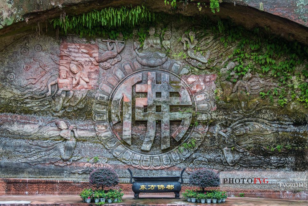 Sculptures in Leshan Giant Buddha Park, Sichuan, China