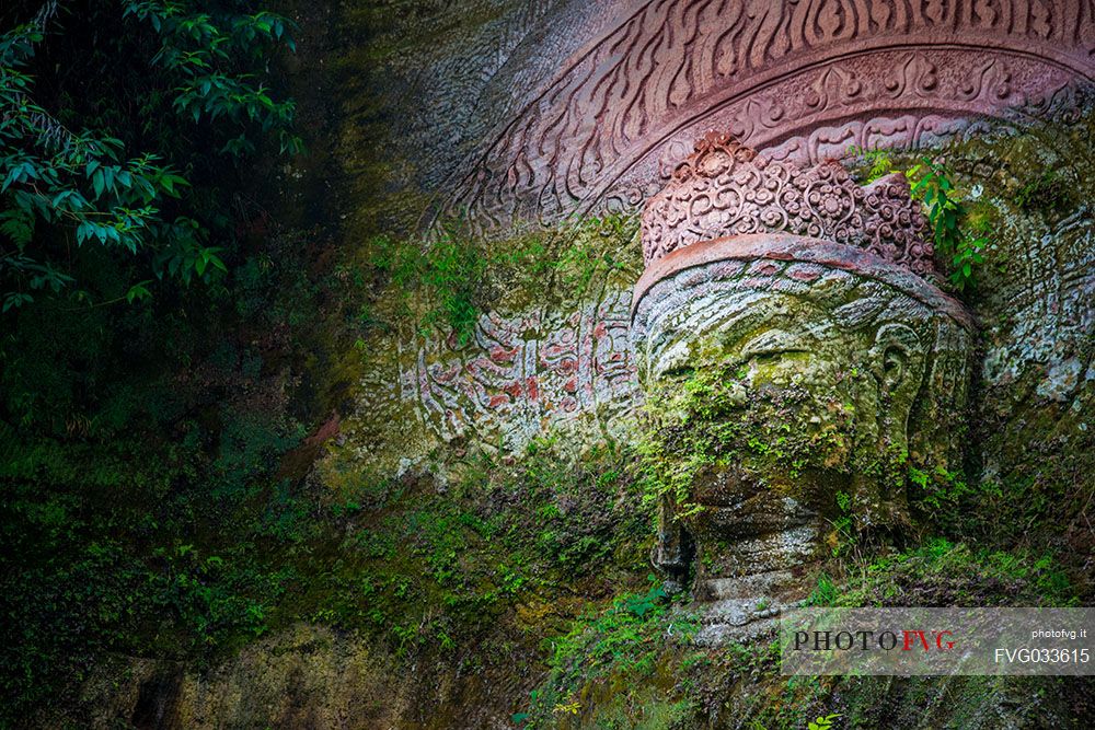 Sculpture in Leshan Giant Buddha Park, Sichuan, China