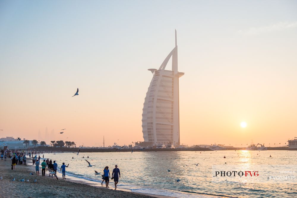 Burj Al Arab Hotel and Jumeirah beach, Dubai, United Arab Emirates, Asia