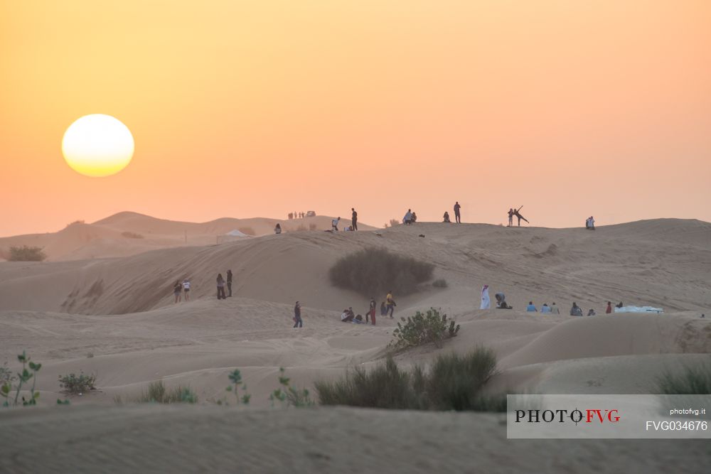 Sunset during desert safari, Dubai, United Arab Emirates, Asia