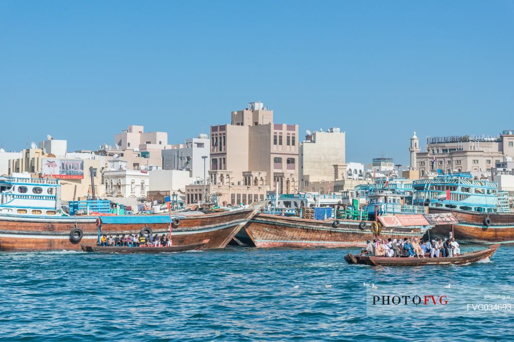 Traditional Abra boat on Dubai Creek, Dubai city, United Arab Emirates, Asia