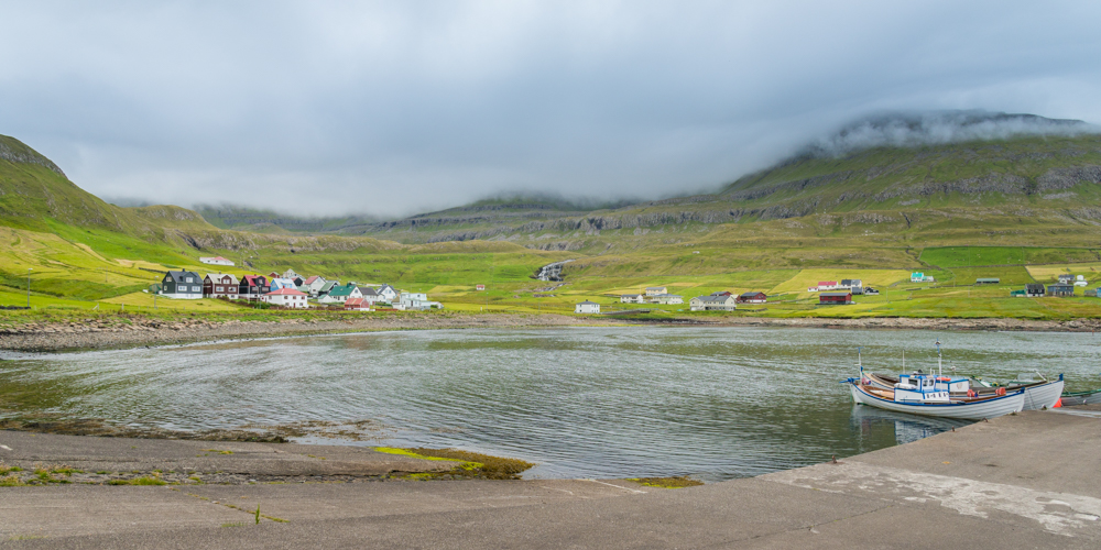 Panoramic view of Fmjin Village, Suouroy island, Faeroe Islands, Denmark, Europe