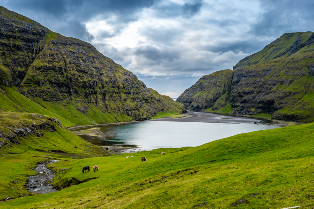 Wild fiord near Saksun village, Streymoy island, Faeroe islands, Denmark, Europe