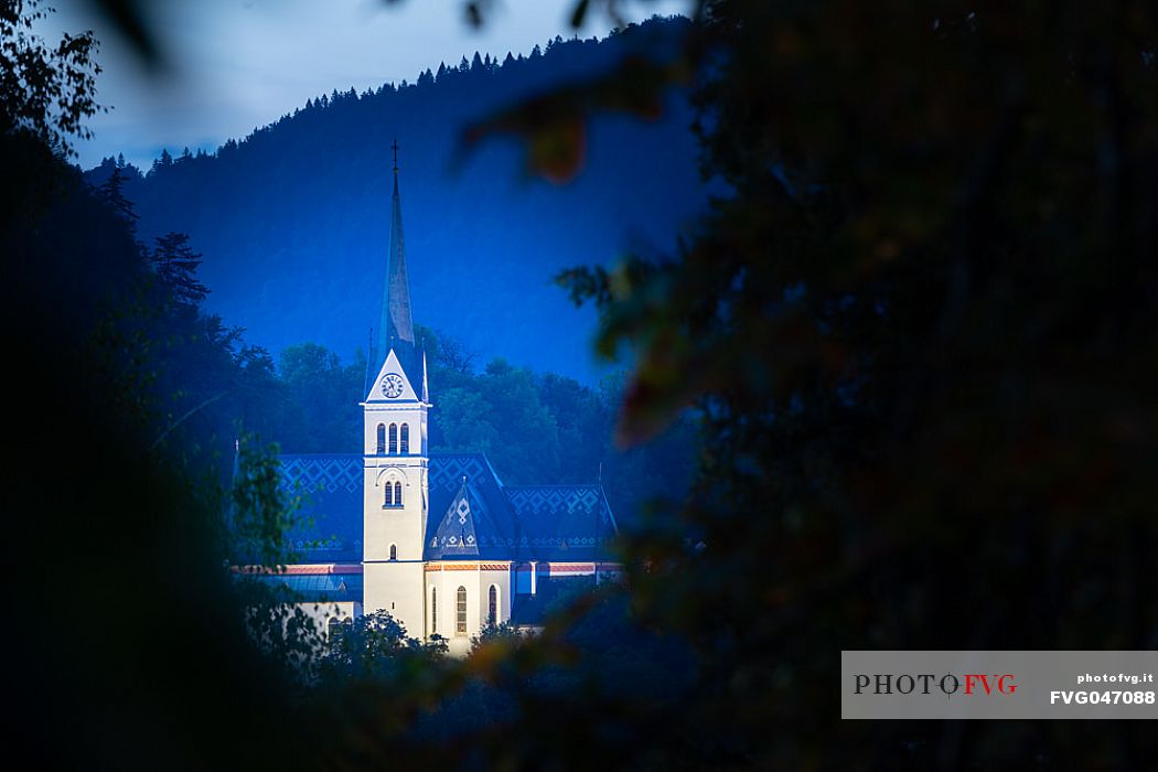 St. Martin's Parish Church at twilight, Bled, Slovenia, Europe