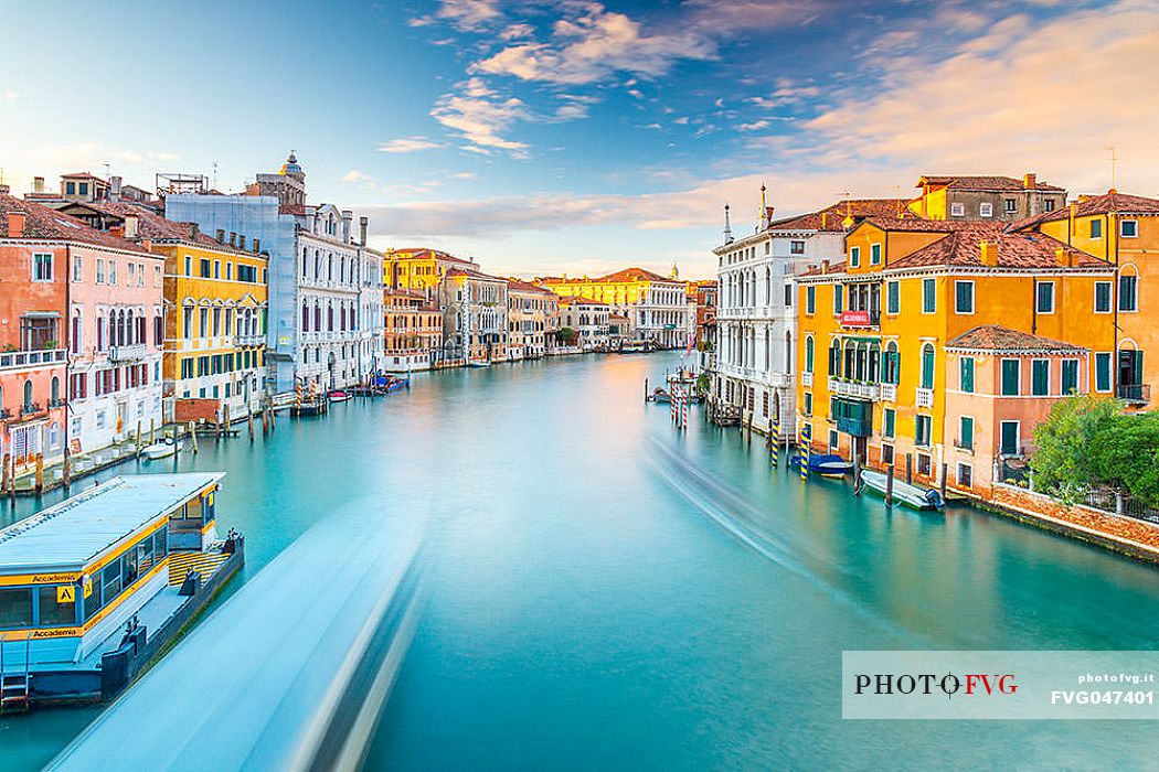 Grand Canal and the movement of motorboat from Accademia bridge, Venice, Italy, Europe