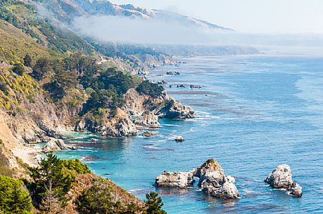 View of the Pacific Ocean and Pacific Coast Highway, in Big Sur, California.