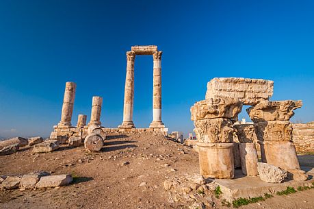 Temple of Hercules of the Amman Citadel complex (Jabal al-Qal'a), a national historic site at the center of downtown Amman, Jordan. Temple of Hercules of the Amman Citadel complex (Jabal al-Qal'a), a national historic site at the center of downtown Amman, Jordan.