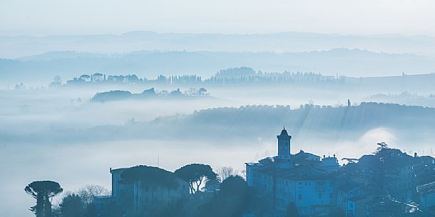 Sunrise on the hills of San Miniato, Tuscany, Italy