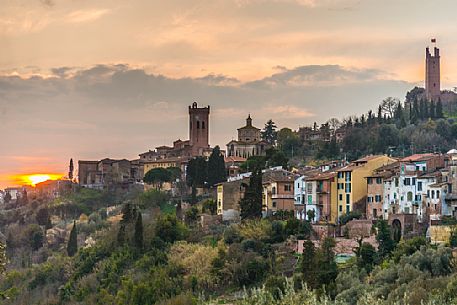 Sunset on the hills of San Miniato with Matilde and Federico II towers, Tuscany, Italy