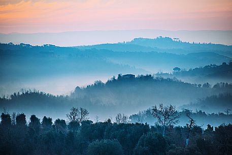 Sunrise on the hills of San Miniato, Tuscany, Italy