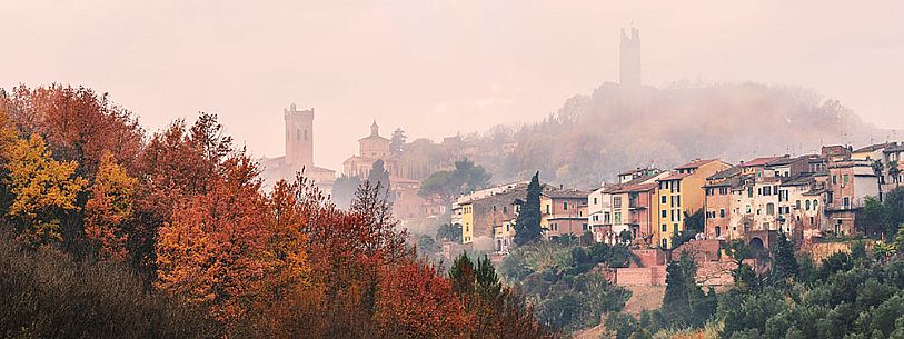 Sunrise on the hills of San Miniato with Matilde and Federico II towers, Tuscany, Italy