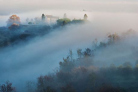 Sunrise on the hills of San Miniato village, Tuscany, Italia