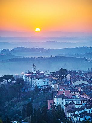 Sunset on the hills of San Miniato, Tuscany, Italy