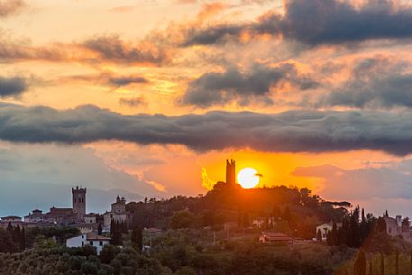 Sunset on the hills of San Miniato with Matilde and Federico II towers, Tuscany, Italy