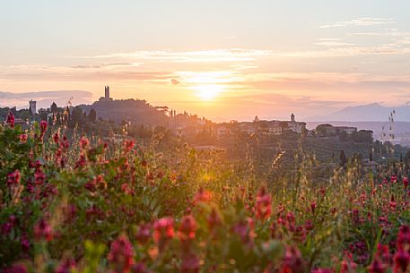 Sunset on the hills of San Miniato with Matilde and Federico II towers, Tuscany, Italy