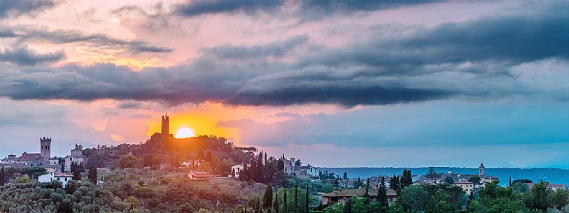 Sunset on the hills of San Miniato with Matilde and Federico II towers, Tuscany, Italy