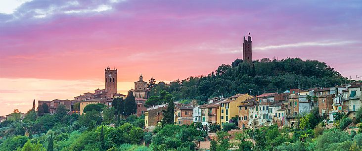 Sunset on the hills of San Miniato with Matilde and Federico II towers, Tuscany, Italy