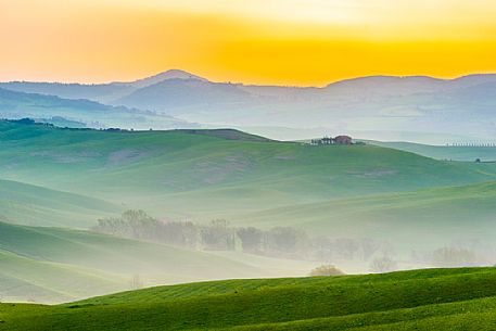 Sunrise on the hills of Tuscany, Orcia valley, Italy