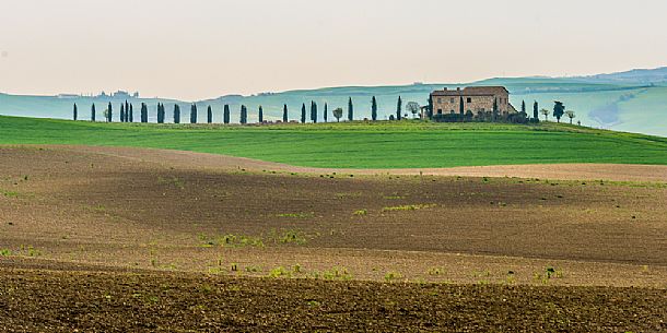 Sunrise on the hills of Tuscany, Orcia valley, Italy