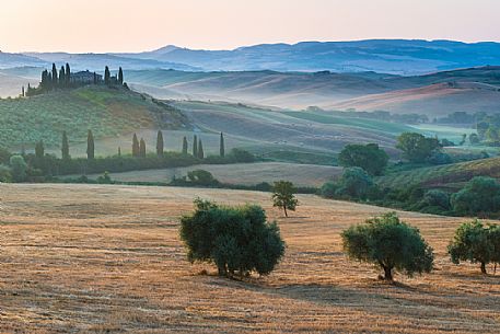 Sunrise on the hills of Tuscany, Orcia valley, Italy