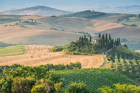 Sunrise on the hills of Tuscany, Orcia valley, Italy