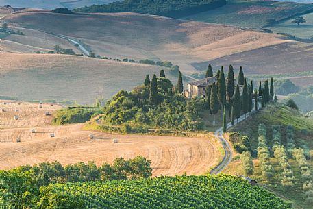 Sunrise on the hills of Tuscany, Orcia valley, Italy