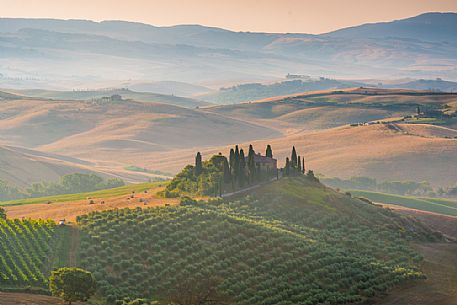 Sunrise on the hills of Tuscany, Orcia valley, Italy