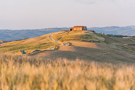 Farm in the Crete Senesi landscape, Orcia valley, Tuscany, Italy