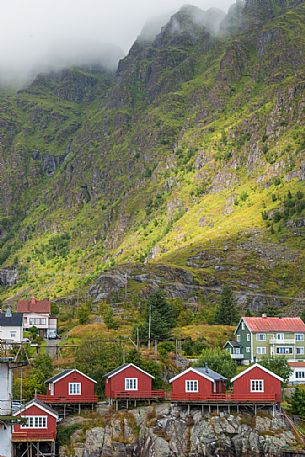 The beautiful fishing houses on the small town of , Lofoten Islands, Norway