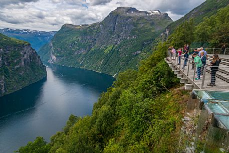 Observation platform on the Eagle Road with view of the fjord, Geiranger fjord, Norway