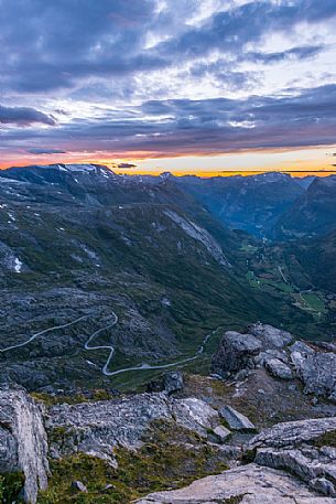 Sunset at the Dalsnibba mountain near Geirangerfjord, Geiranger, Norway