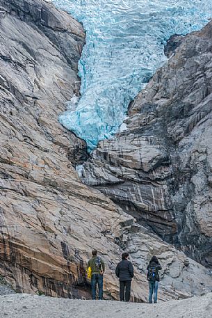 Tourists at Briksdal Glacier, Briksdalsbreen, Norway Tourists at Briksdal Glacier, Briksdalsbreen, Norway