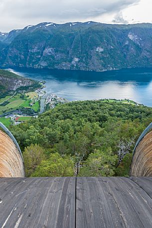 Stegastein lookout on the Aurlandfjord near Aurland and the Unesco World Heritage site of Naeryfjord, Norway