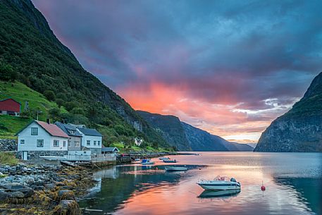 Sunset in Undredal, Aurland, Sognefjord, Norway Sunset in Undredal, Aurland, Sognefjord, Norway