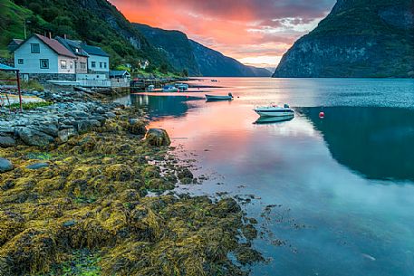 Sunset in Undredal, Aurland, Sognefjord, Norway Sunset in Undredal, Aurland, Sognefjord, Norway