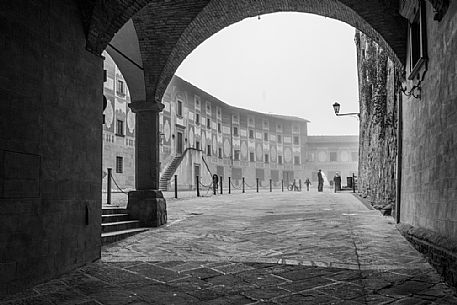 Piazza del Seminario square and the episcopal seminary in the downtown of San Miniato village, Tuscany, Italy