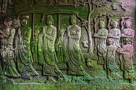 Sculptures in Leshan Giant Buddha Park, Sichuan, China